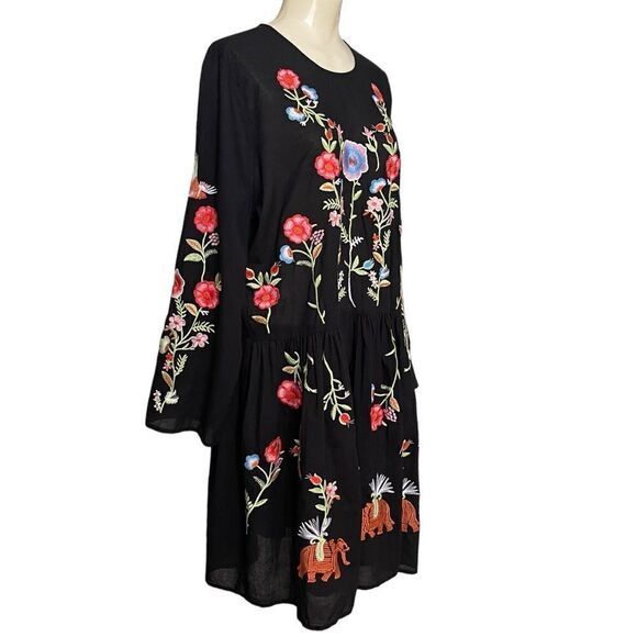 Alexia Admor Elephant Floral Embroidered Keyhole Babydoll Cotton Dress NWT - Picture 6 of 16